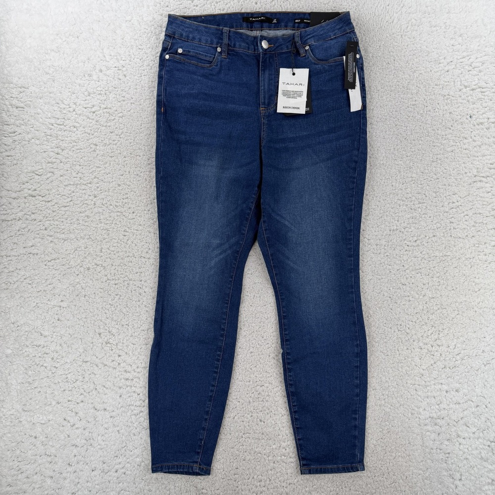 Tahari Kelly Mid Rise Skinny Jeans Womens 14W Plus Blue Medium Wash Stretch NWT